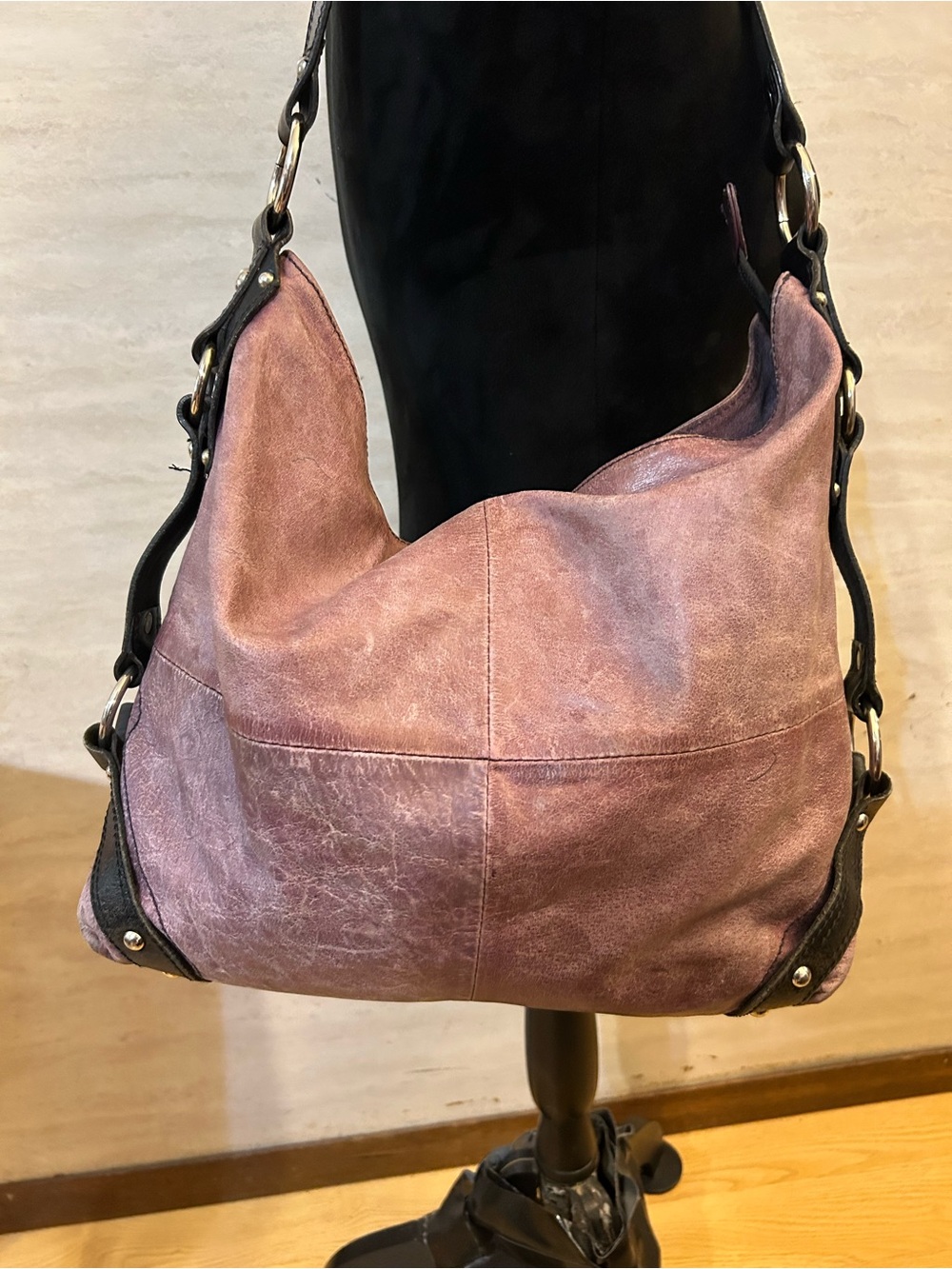 TANO Slouchy Leather Shoulder Bag Dusty Purple